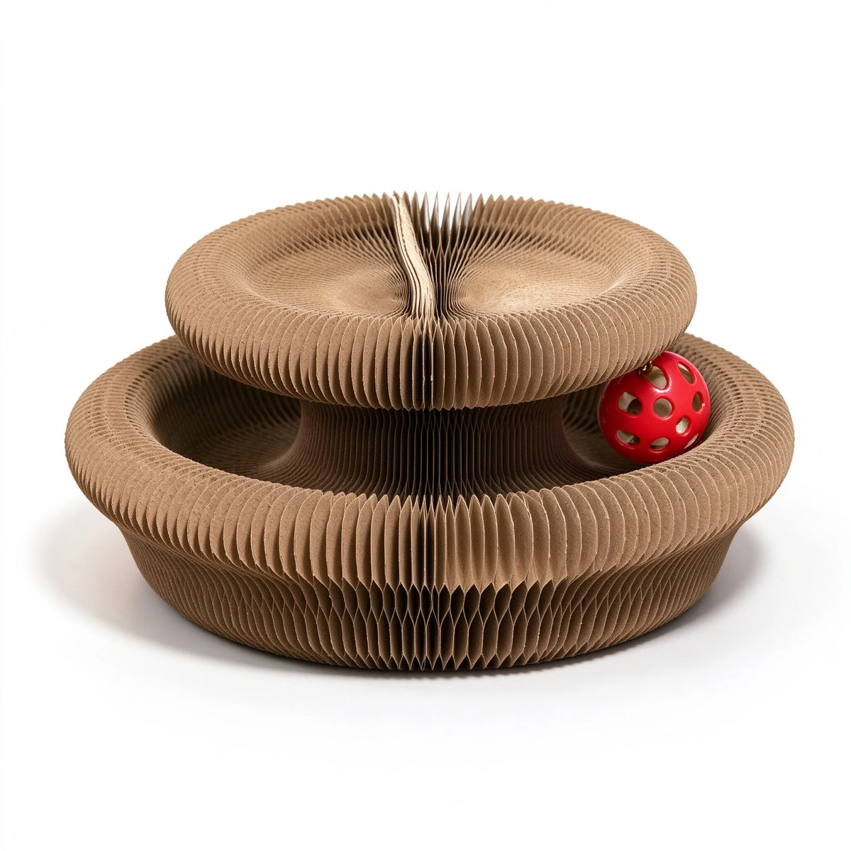 2-in-1 Cat Scratcher Toy with Interactive Bell Ball, Foldable Corrugated Cardboard Scratch Pad for Indoor Cats, Durable Oval Cat Scratching Board with Rotating Track, Protects Furniture