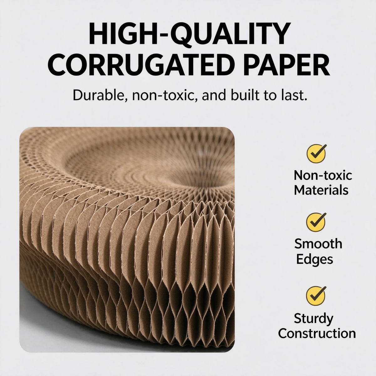 2-in-1 Cat Scratcher Toy with Interactive Bell Ball, Foldable Corrugated Cardboard Scratch Pad for Indoor Cats, Durable Oval Cat Scratching Board with Rotating Track, Protects Furniture