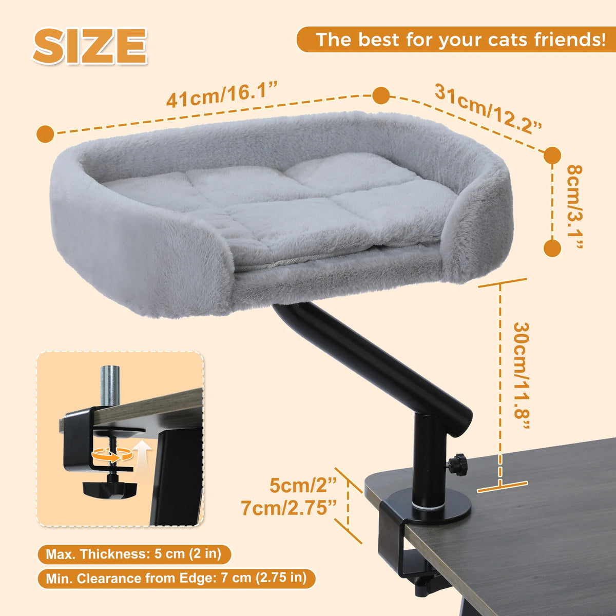 360° Cat Desk Bed — Adjustable Clamp-On Hammock