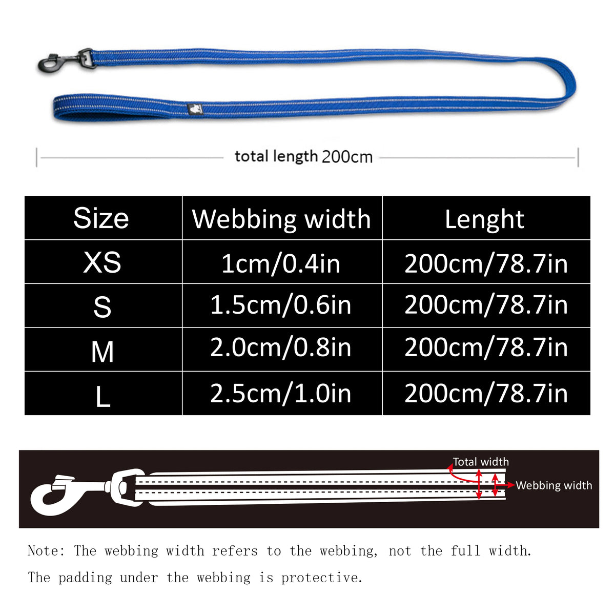 Truelove Reflective Padded Dog Leash — 200 cm