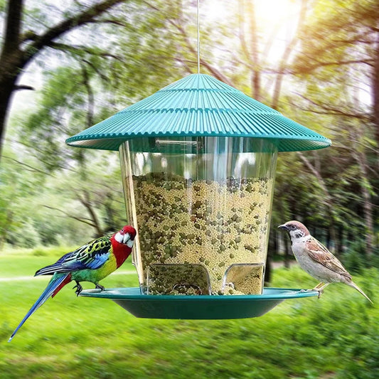 Bird Feeder Automatic Hanging Outdoor Garden Gazebo Wild Bird Feeding Container With Hang Rope House Decor Pet Supplies