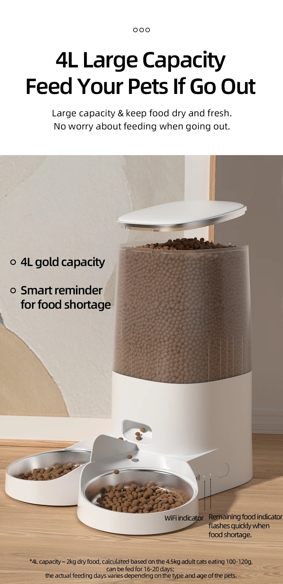ROJECO Automatic Cat Feeder Pet Smart Cat Food Kibble Dispenser Remote Control Auto WiFi Double Feeder For Cats Dog Accessories