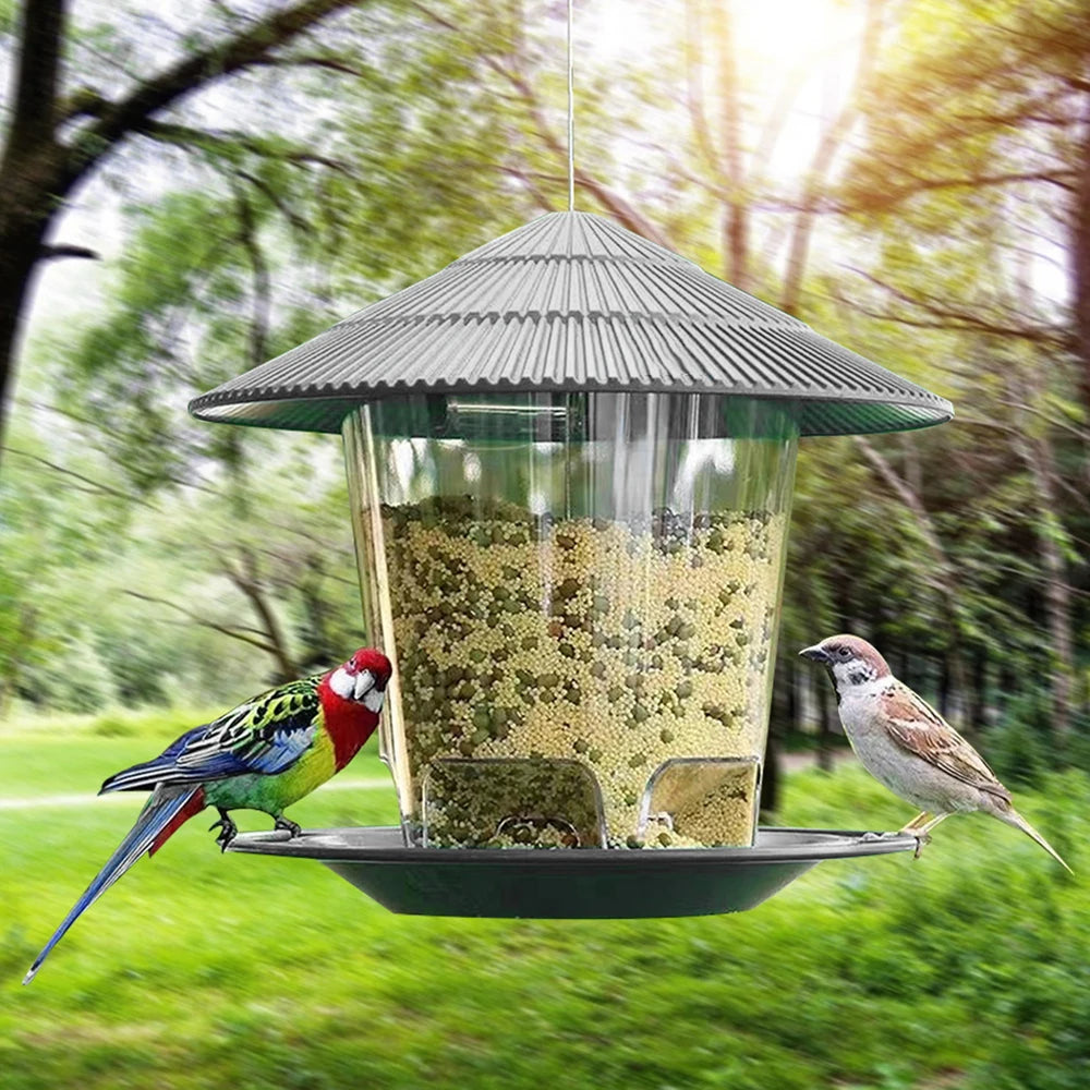 Bird Feeder Automatic Hanging Outdoor Garden Gazebo Wild Bird Feeding Container With Hang Rope House Decor Pet Supplies